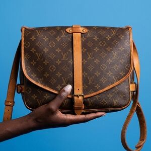 Louis Vuitton Brown Monogram Crossbody Saumar with Tan Trim